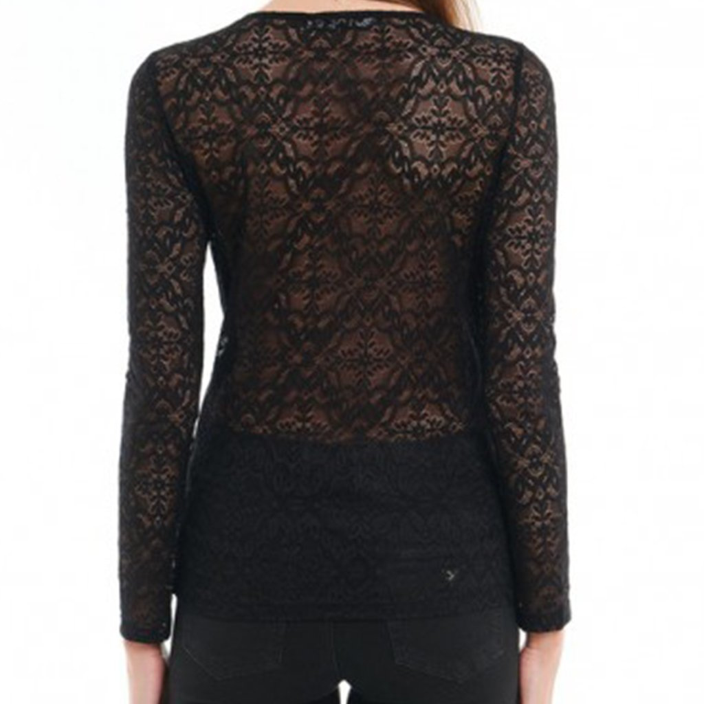 Bluzka GUESS Mesh Knit Shirt With Lace W81P78K6NS0