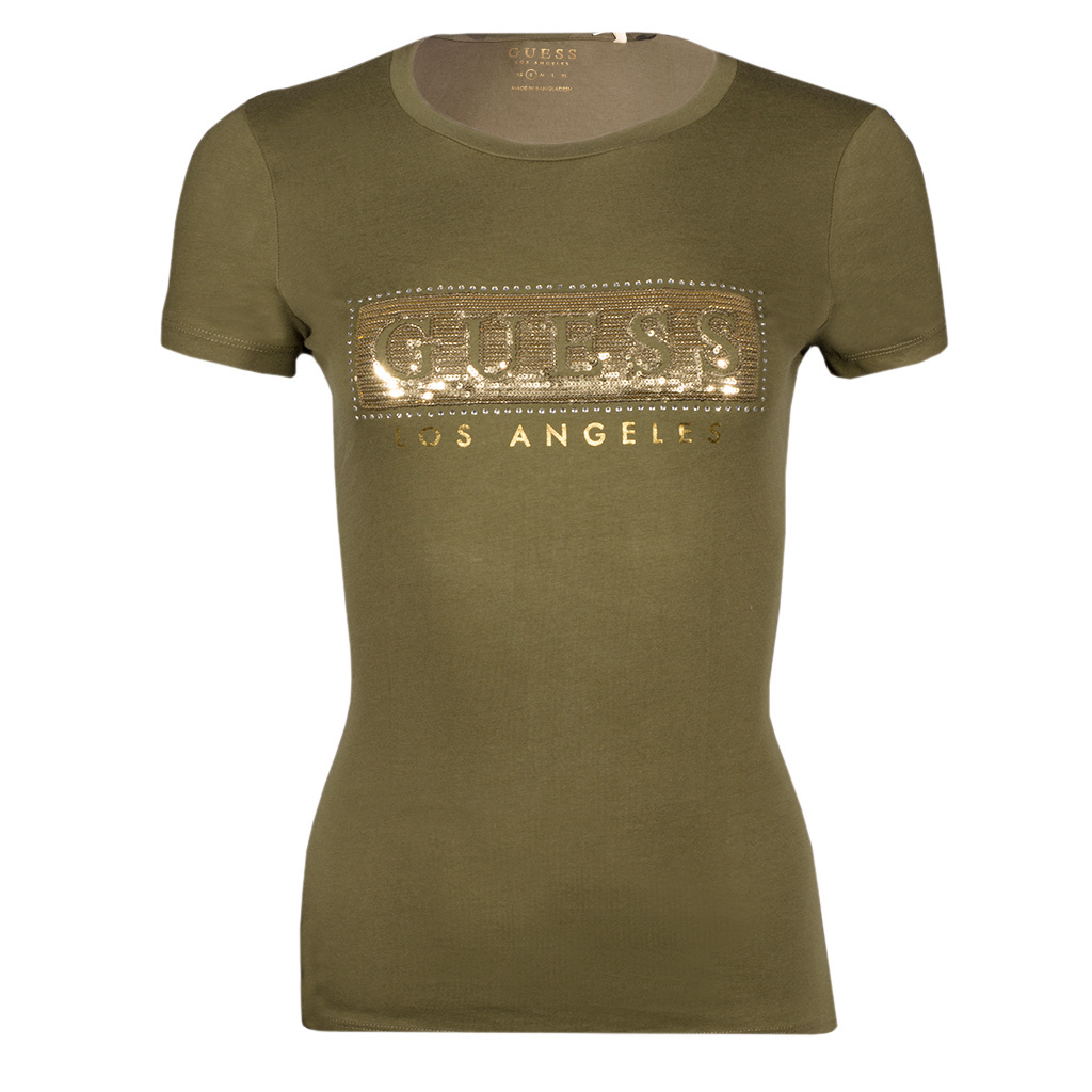 T-Shirt Damski GUESS W1YI98 JA911 Khaki Cekiny
