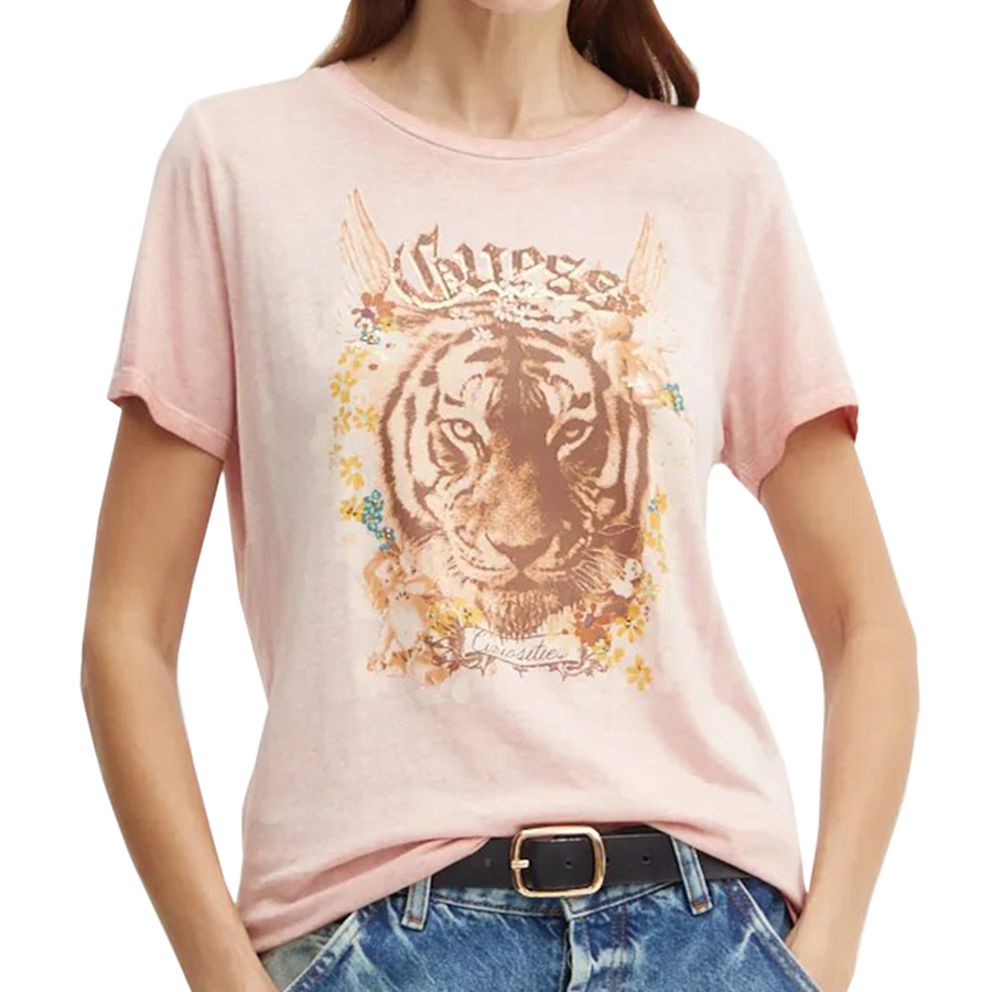 T-shirt Damski GUESS Logo W4BI42 K9SN1 Różowy