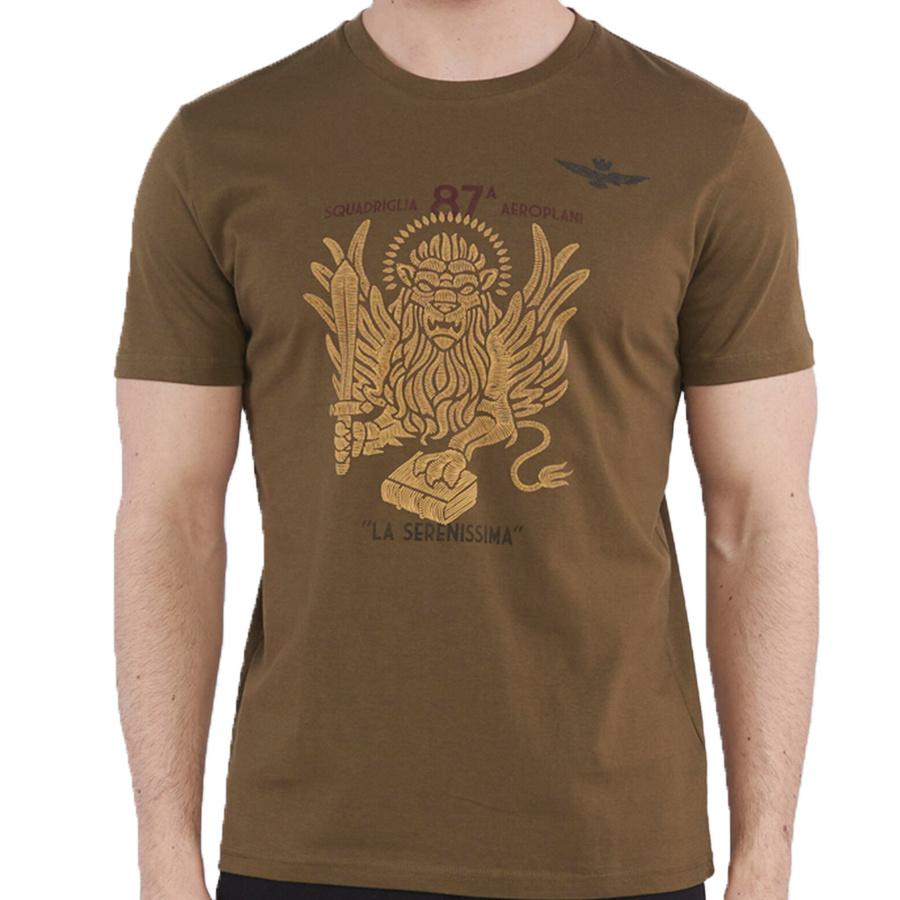 T-shirt Męski Aeronautica Militare 231TS2126J607 Khaki