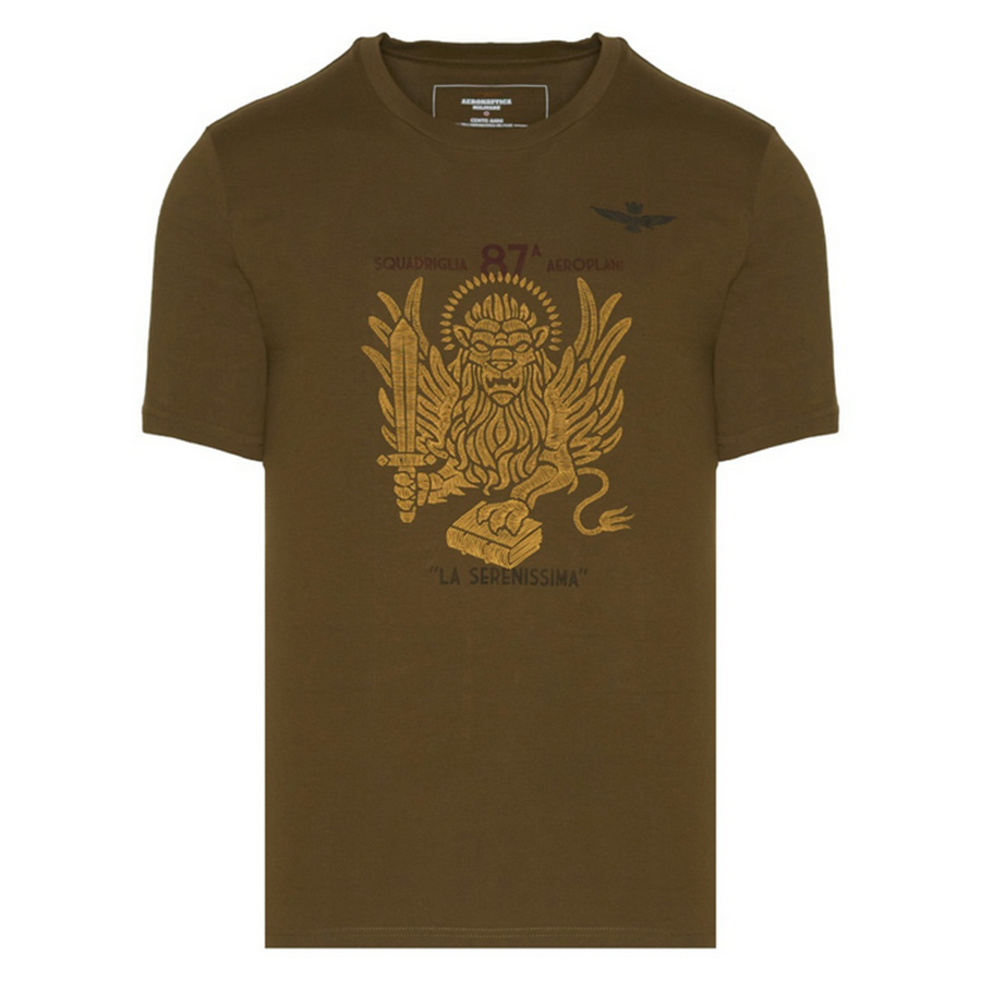T-shirt Męski Aeronautica Militare 231TS2126J607 Khaki