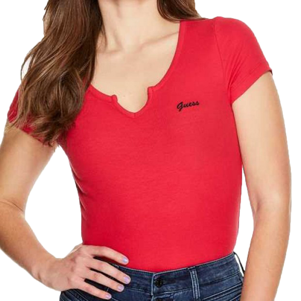 T-shirt Damski GUESS Yara Logo V-Neck 30874 Biały