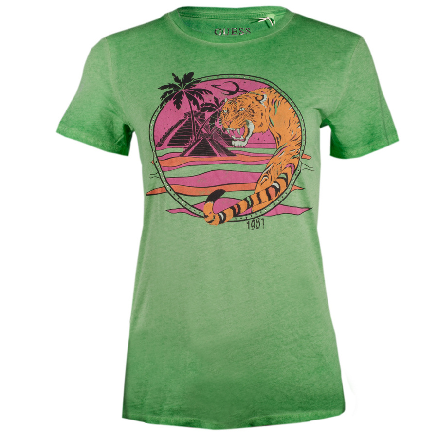 T-shirt Damski GUESS W2YI14 K9SN1 Zielony