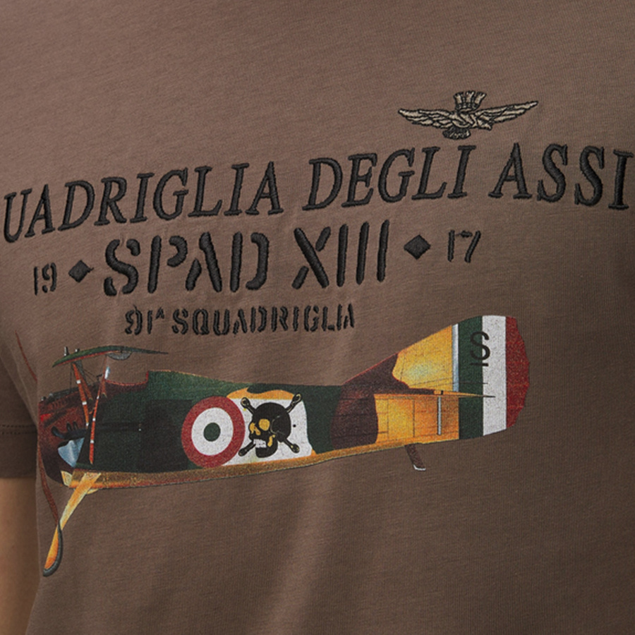T-shirt Męski Aeronautica Militare 242TS2251J635 Brązowy