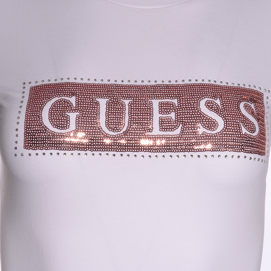 T-Shirt Damski GUESS W1YI98 JA911 Biały Cekiny