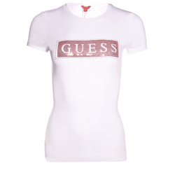 T-Shirt Damski GUESS W1YI98 JA911 Biały Cekiny